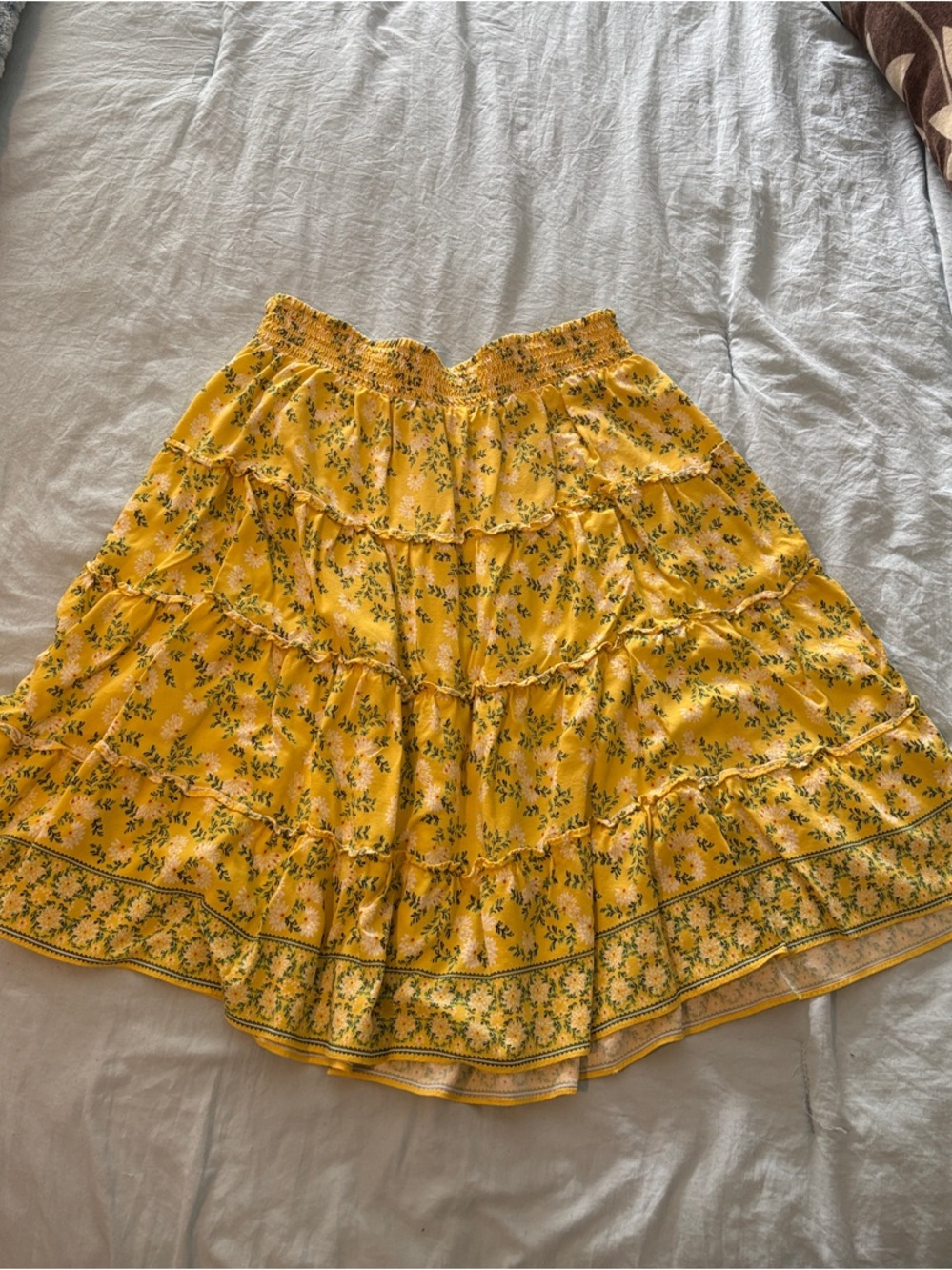 Max Studio Yellow Floral Tiered Skirt with Green Accents
